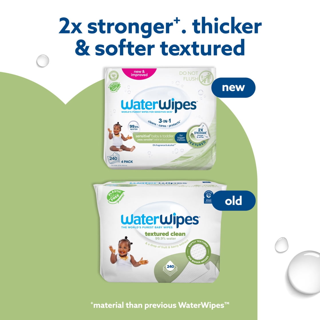 WaterWipes Sensitive Baby & Toddler Wipes, 3-In-1 Cleans, Cares, Protects, 99.9% Water, Textured Clean, Unscented & Hypoallergenic, 4 Packs (240 Wipes)