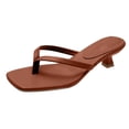 thumbnail image 2 of Cute Heels,Short Heels for Women,Thong Sandals for Women,Sandal Heels,Summer Heels,Women's Heels Flip Flops Square Toe Low Heels Comfortable Summer Sandals for Casual,Brown,9, 2 of 7
