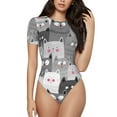 thumbnail image 1 of Balery Cats Group Body de cuello redondo de manga corta para mujer Tops de manga corta Tops básicos-Small, 1 of 7