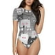 thumbnail image 1 of Balery Cats Group Body de cuello redondo de manga corta para mujer Tops de manga corta Tops básicos-Large, 1 of 7