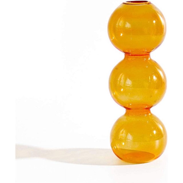 Florero hidropónico, macetas de cristal transparente de tres bolas de 6,5 pulgadas de alto, adecuado para bodas/fiestas/eventos/oficina en casa o decoración de comedor/sala de estar (naranja)