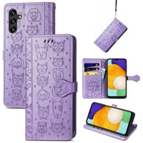 for Samsung Galaxy A54 5G Case, Premium PU Leather Wallet Case [Cat & Dog & Flowers Embossed] Card Slots Kickstand Magnetic Closure Flip Case Cover for Samsung Galaxy A54 5G 6.4",Purple