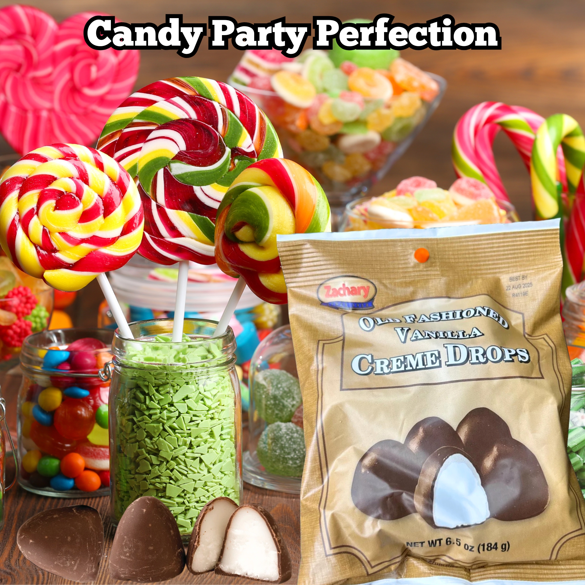 Zachary Old Fashioned Vanilla Creme Drops Candy,  Chocolate Coating Classic Holiday Treats Christmas Candy Stocking Stuffers Party Favors Gift Basket Birthday Wedding 6.5 oz Bag(4 Packs)