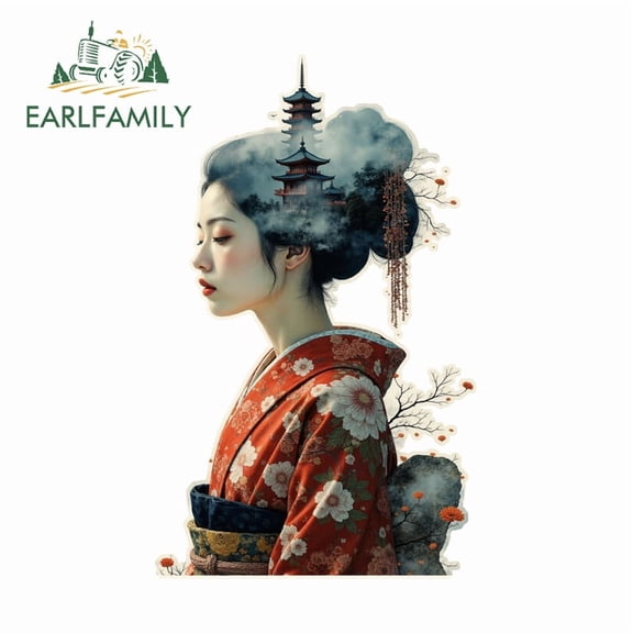 EARLFAMILY 5.1" Geisha Landscape Cartoon Car Stickers Waterproof PVC Decals Suitable for Laptop Trunk Rear Windshield Suitcase Motorcycle Skateboard