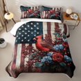 thumbnail image 2 of Manfei Cardinal Bird Quilt Full,Rustic Floral Flag Full Bedspread Sets,White Red Stripes Decor,3-Piece, 2 of 7