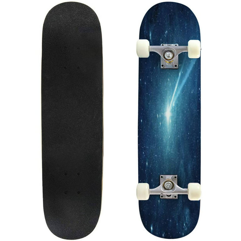 Falling meteorite asteroid in the starry sky of this Outdoor Skateboard Longboards 31"x8" Complete Skate Board Cruiser - Walmart.com