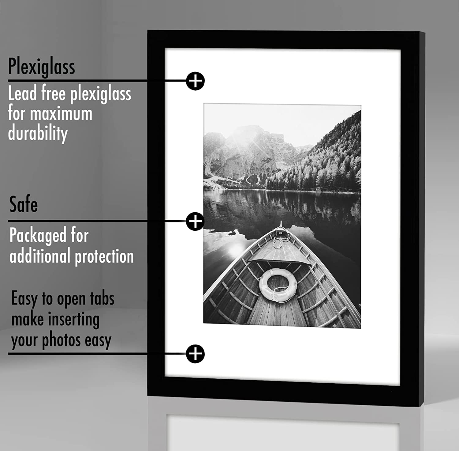 Americanflat 9x12 Picture Frame in Black with 6x8 Mat - Set of 2 Frames - Displays 6x8" Photos With Mat and 9x112 Without Mat