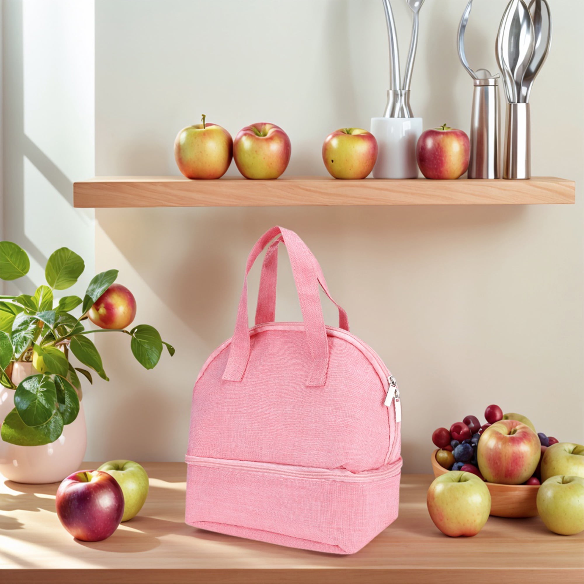 Unique Bargains Lunch Bag Insulated Bag Cute Tote Bag Pink