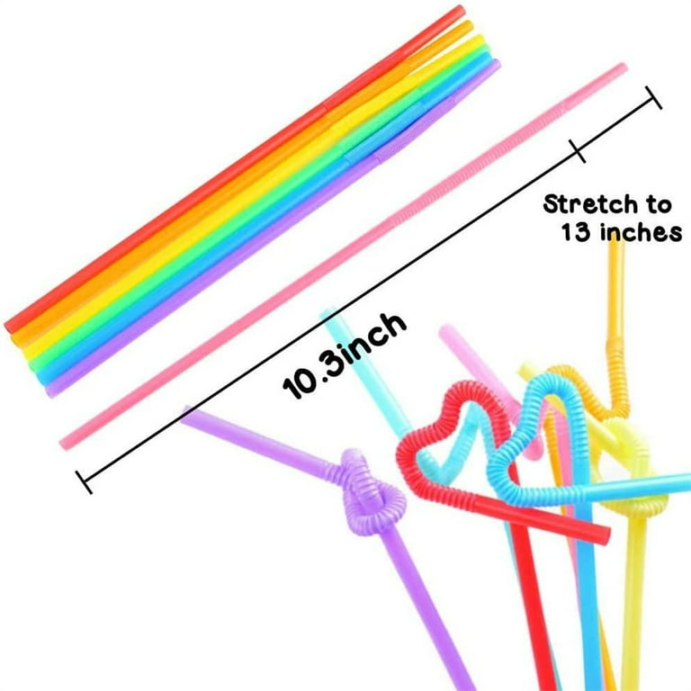 Oavqhlg3b 100 Pcs Flexible Plastic Drinking Straws, 10.2'' Inches Extra Long Colorful Disposable Bendy Party Fancy Straws, Size: One Size