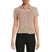 No Boundaries Juniors' Printed Mesh Shirt with Cami, 2-Piece