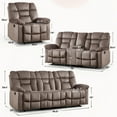 thumbnail image 3 of Bonzy Home Recliner Sofa Set — Single Recliner, Loveseat & 3-Seat Sofa with Storage Console & Cup Holders, Brown, 3 of 10