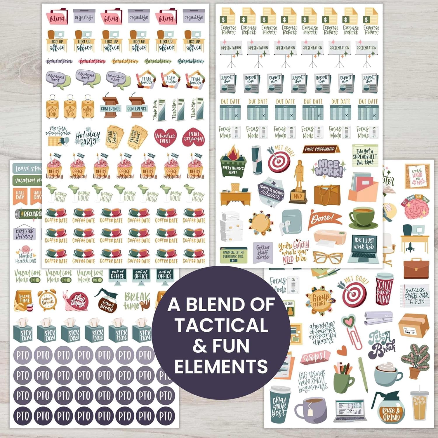 Workday Essentials Planner Stickers - Productivity Variety Pack for Business Professionals - 8 Sheets / 802 Stickers - Meetings, Deadlines, Payday Icons for Work & Office