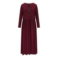 thumbnail image 4 of Elainilye Fashion Women's Long Dress Casual Waistband Long Sleeved Dress With Zipper Pure V-Neck Dress,Red, 4 of 6