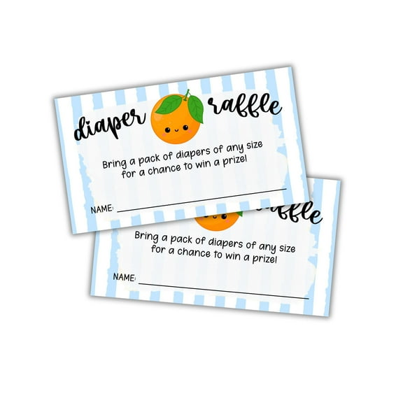 Little Cuties Oranges Diaper Raffle Tickets 50pk 2x3.5 Blue Stripes Books for Baby Sign Invitations Summer Matches Pop It When She Pops Inserts