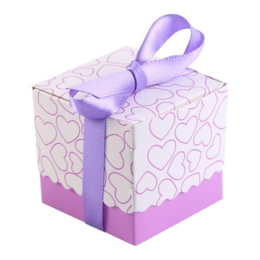Sarapandan 50Pcs Square Shape Wedding Birthday Party Favor Chocolate Candy Gift Boxes with Ribbon Purple Sarapandan