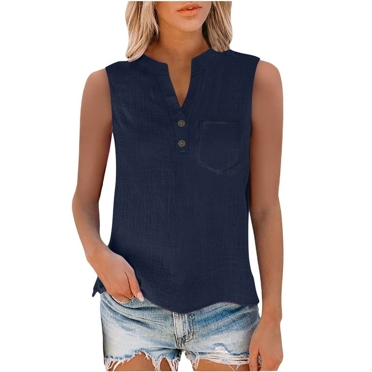 Women's Half Sleeve Summer Blouses 2025 - Crewneck Embroidered Boho Cotton Linen Tunics Loose Fit Trendy Tops