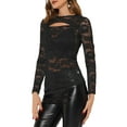 thumbnail image 4 of DARING DIVA Lace Cutout Front Long Sleeve Sheer Blouse XS Black, 4 of 6