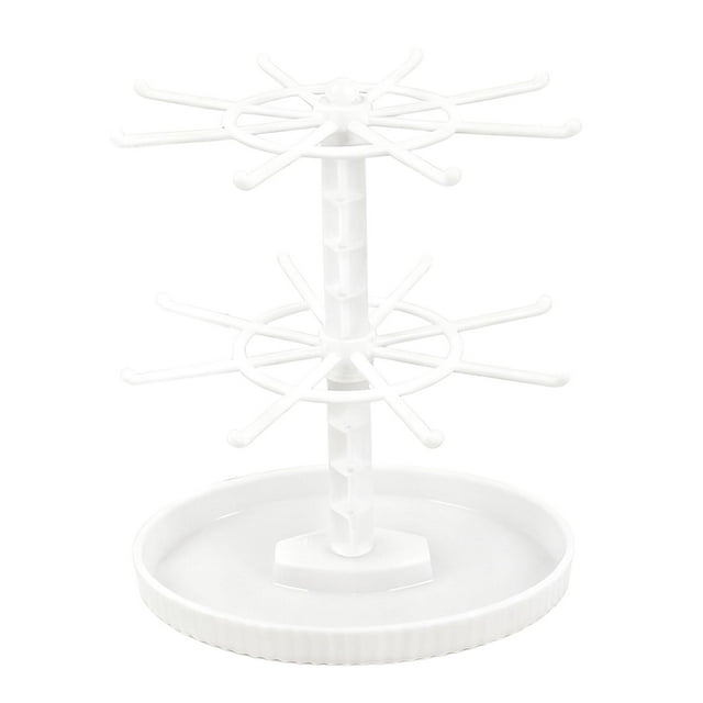 Organizador de joyas, expositor de llaveros, multifuncional, giratorio 360 degree. Blanco de 2 niveles