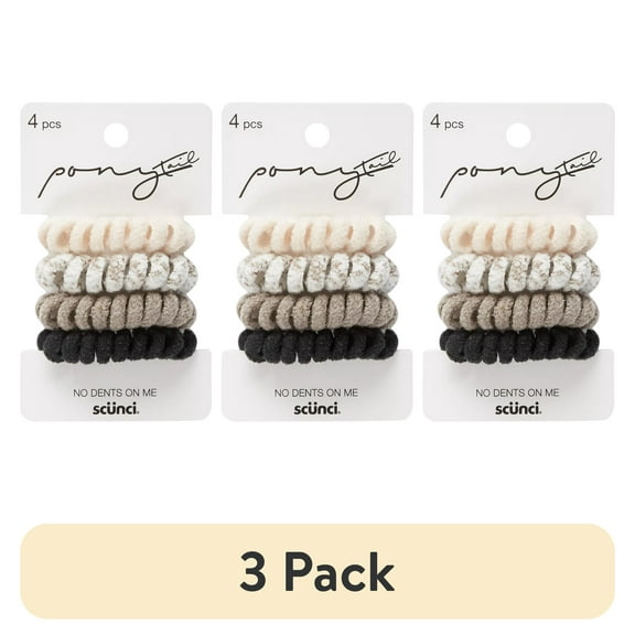 (3 pack) Scunci Ponytail Fabric Hair Spirals, Assorted Colors, 4-Pieces