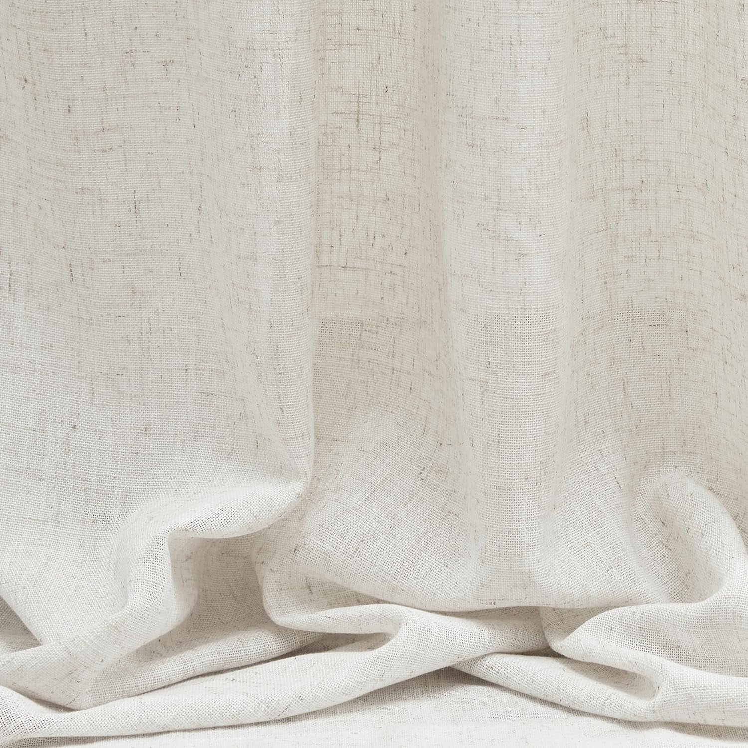 Wehilion Linen Curtains for Living Room, Natural Semi Sheer Curtains & Drapes 84 inches Length 2 Panels Set Farmhouse Country Boho Style Back Tab Draperies for Sliding Glass Door