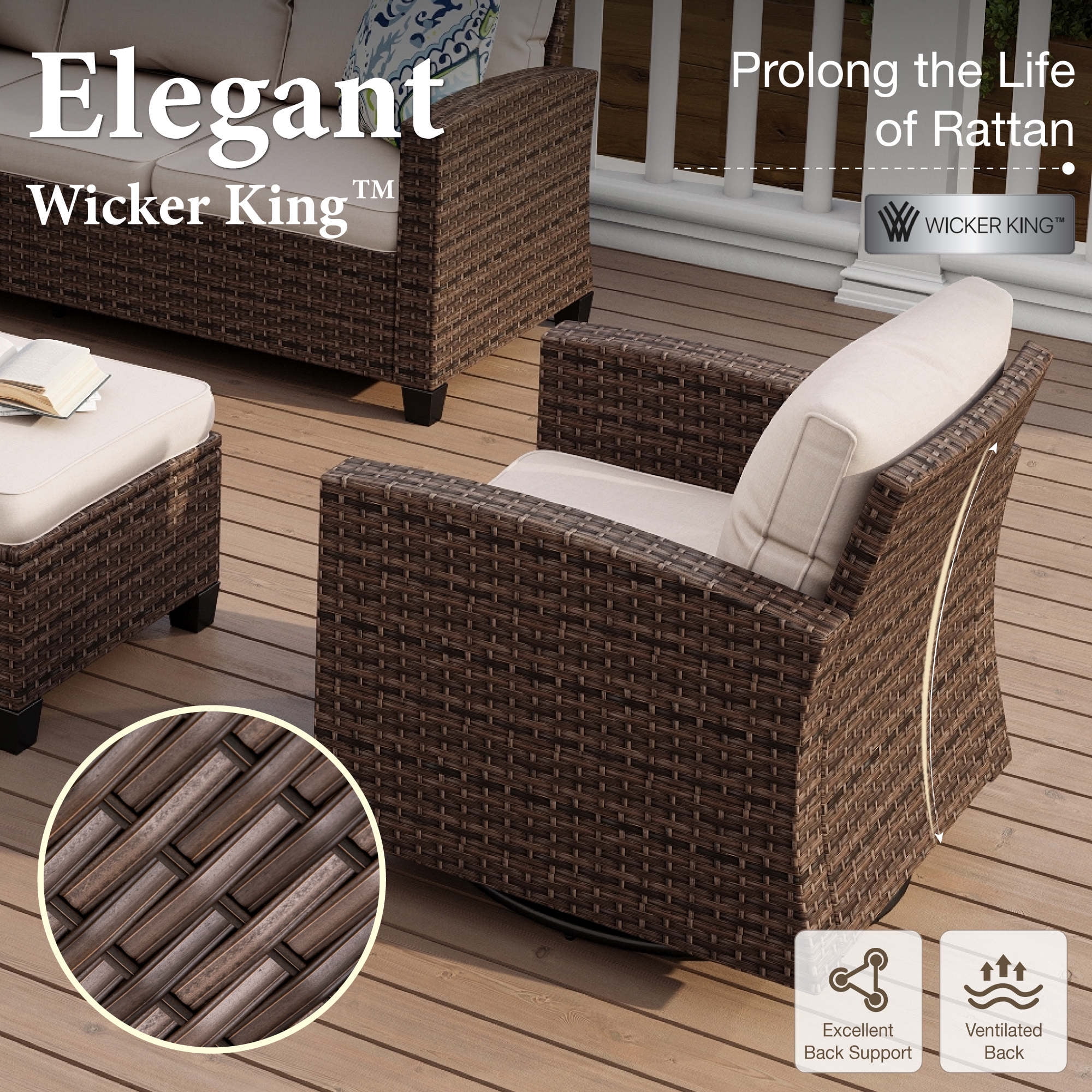 MF Studio 9-Seat Outdoor Patio Furniture Set with Fire Pit Table Wicker Patio Conversation Set Beige