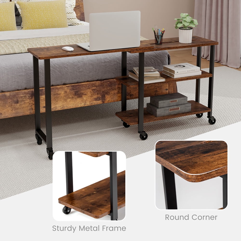 Finihen 360° Free Rotating Sofa Side Table, Couch Table, Snack Table, Rotating Sofa Side Table with Storage Shelves and Wheels, for Home, Office, Rustic Brown Finihen 360° Free Rotating Sofa Side Table, Couch Table, Snack Table, Rotating Sofa Side Table with Storage Shelves and Wheels, for Home, Office, Rustic Brown