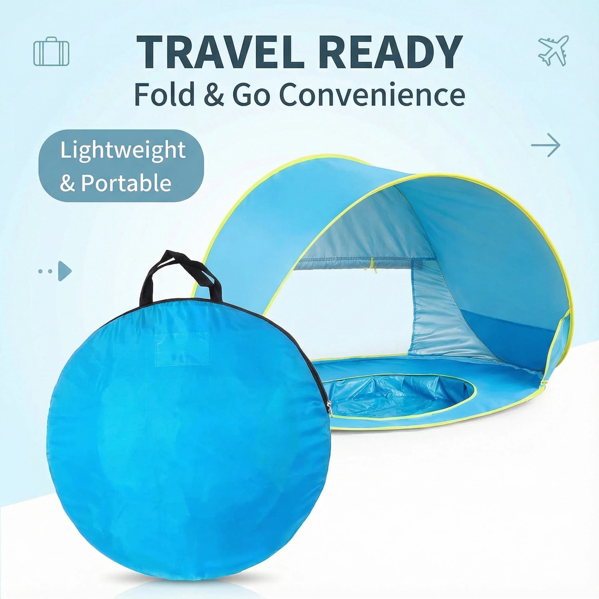 PigPigPen Baby Beach Tent Pop up Sun Shelter with UV Protection, Waterproof and Built-In Pool, Blue