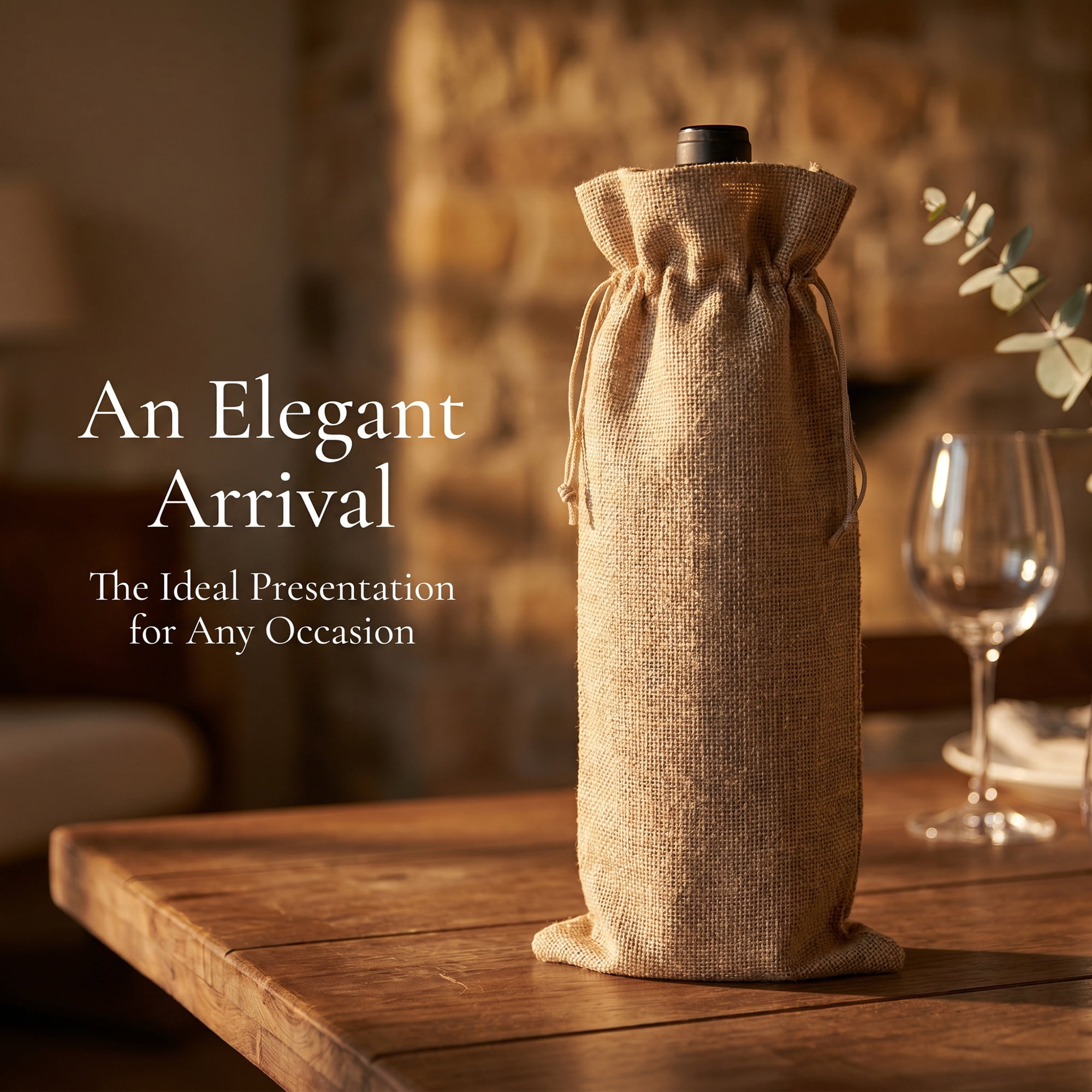 Unique Bargains Elegant Single Wine Bottle Gift Bags with Handles Flax 5.9" x 13.8"