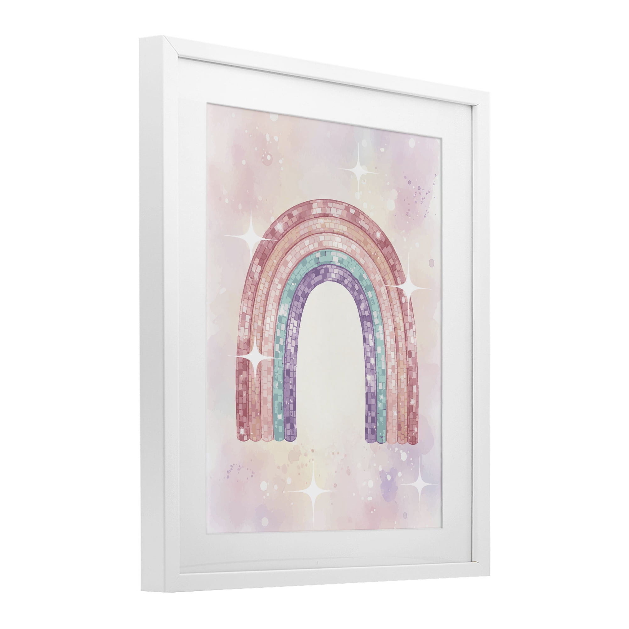Stupell Industries Pastel Disco Rainbow Sparkles White Framed Print Under Glass, design by Lil' Rue