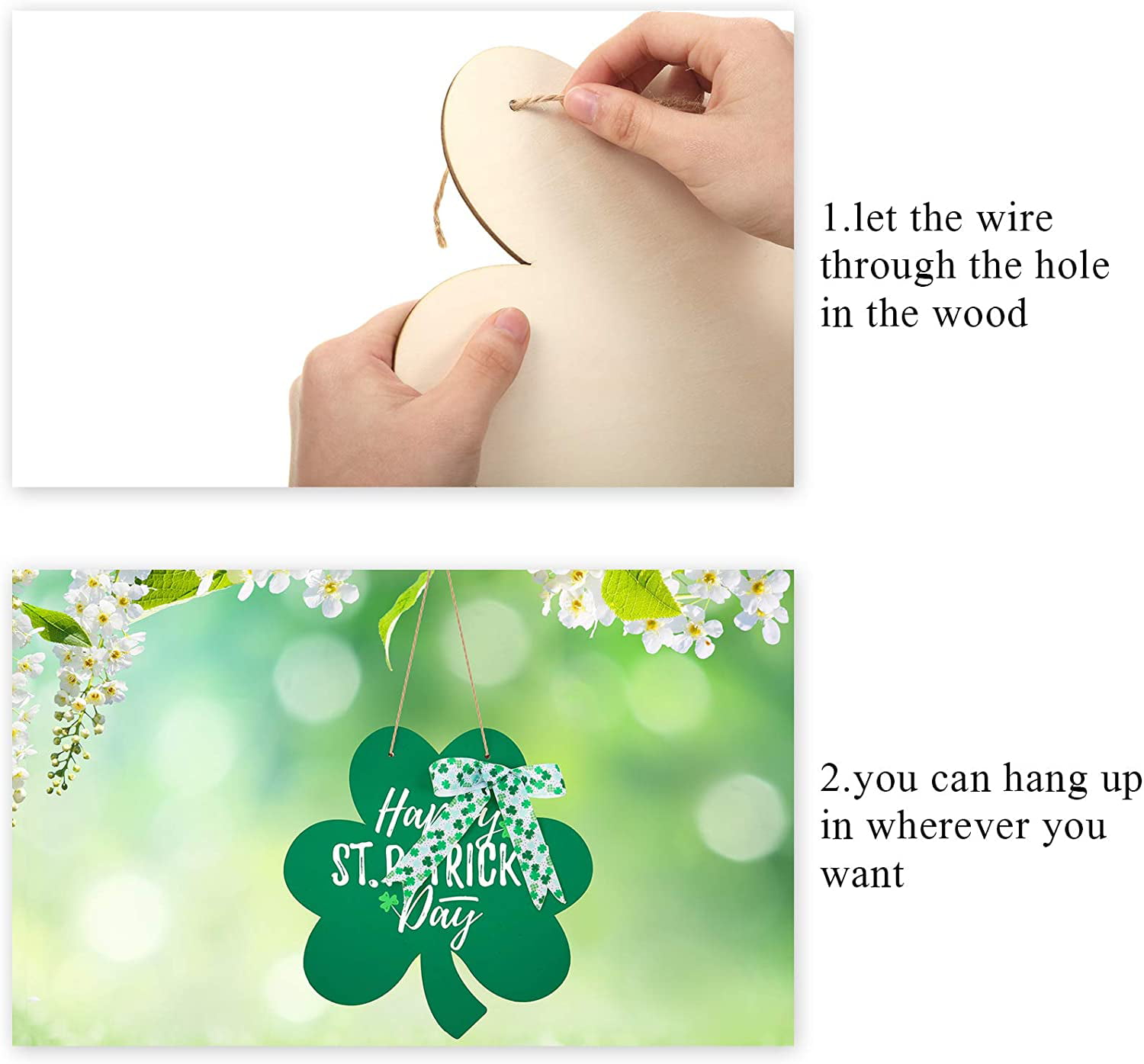 Patrick's Day Wood Shamrock Shape Blank Hanging Sign with 3 Rolls Shamrock Ribbons Unfinished Wood Cutout Decor for DIY Crafts St Patrick's Day Supplies Jetec 4 Pieces 10 Inches St