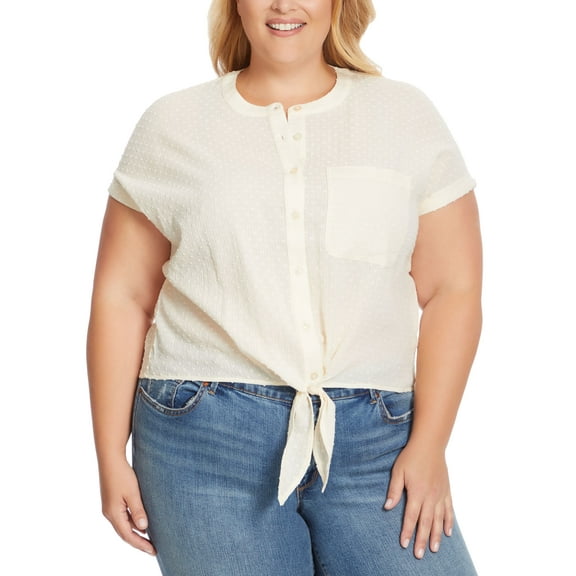 Trendy Plus Size Louelle Tie-Front Blouse Parchment 1X