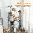 thumbnail image 3 of Large Light Grey Cat Tree - 76" Multi-Level Tower with Scratching Posts, Plush Beds & Condos for Indoor Cats - Living Room, Bedroom, Multi-Cat Home, 3 of 7