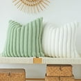 thumbnail image 2 of WOVTE Sage Green Striped Decorative Throw Pillow Covers 18x18 Inch Set of 2, Square Spring Fall Decorations Couch Pillow Case, Soft Cozy Faux Rabbit Fur Plush, Modern Home Decor for Bed (No Inserts), 2 of 7