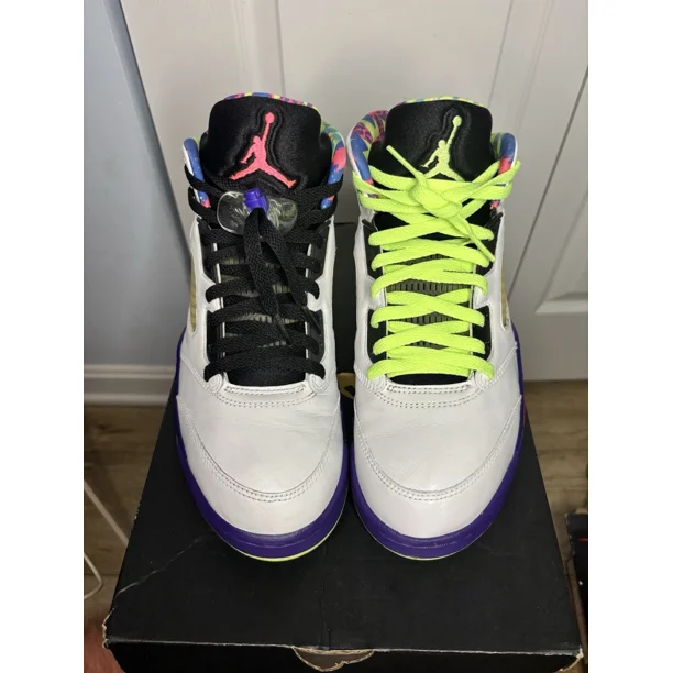 Ni - ke Mens Ni - ke Air Jordan 5 Retro Alternate Bel-Air 2020 White Neon Sz 8.5