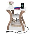 thumbnail image 4 of HomGarden Arc End Table W/Charging Station, 3 Tier Arc Sofa Side Table W/USB Ports & Storage Shelf for Living Room, Bedroom, White, 4 of 11