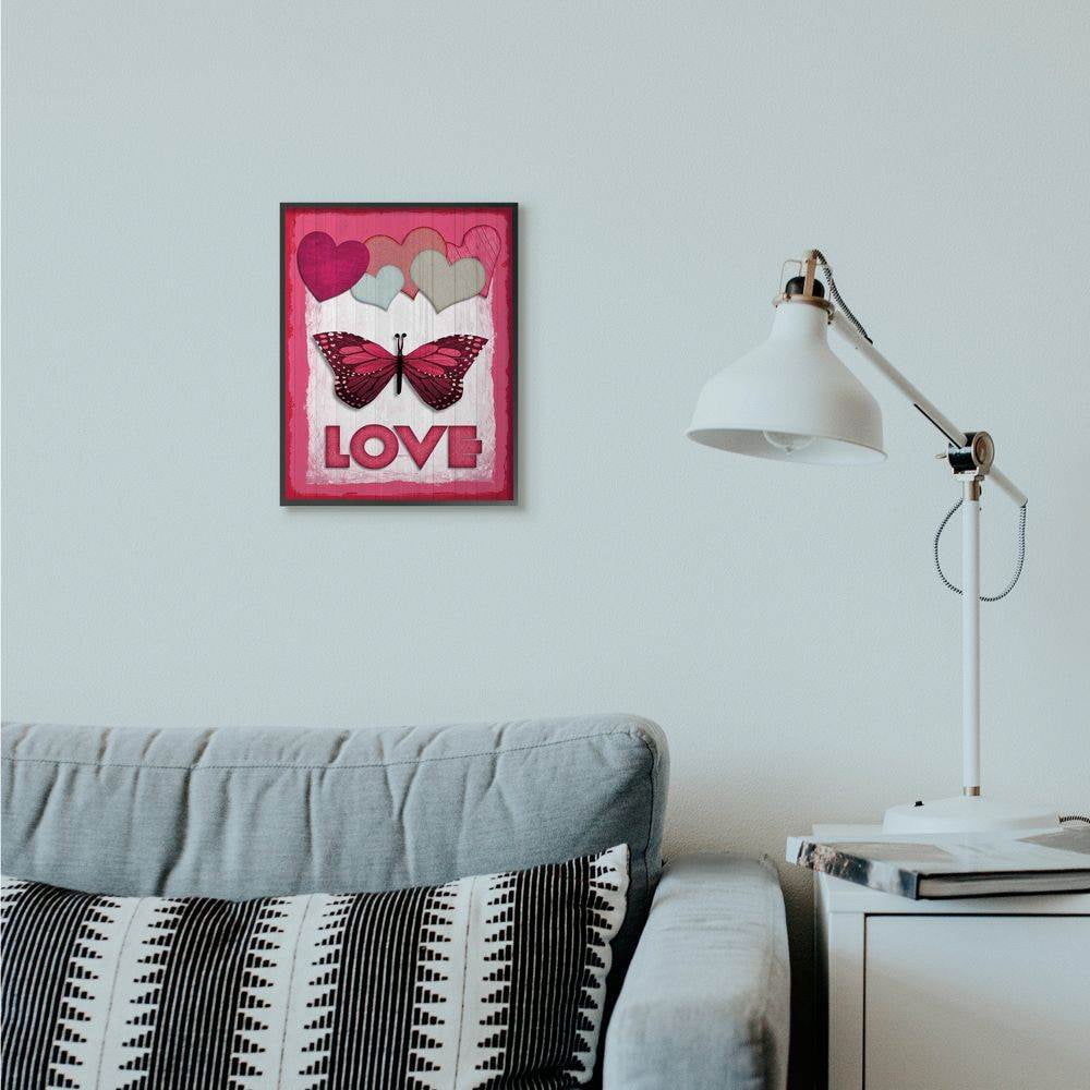 Stupell Industries Butterfly Love Heart Pink Design Framed Giclee Texturized Art by Kimberly Allen