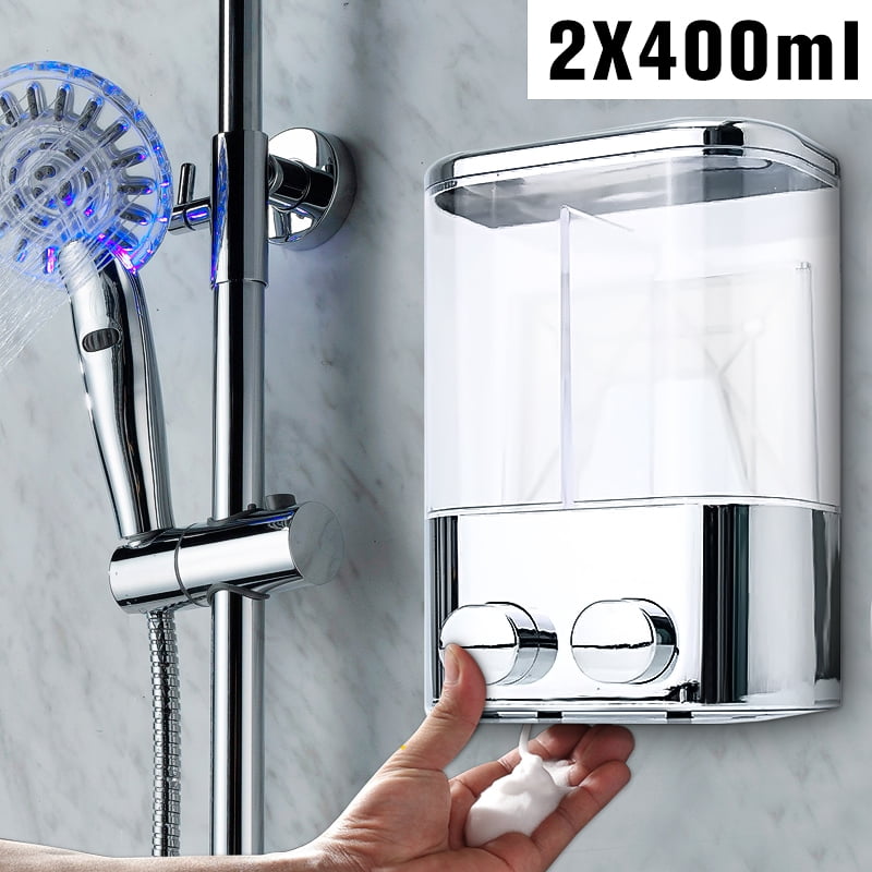 ILIKEPOW Soap Dispenser Manual ABS Wall Mount for Shower Hair Shampoo or Hand Cleanser 2x 400ml Silver No Letters 