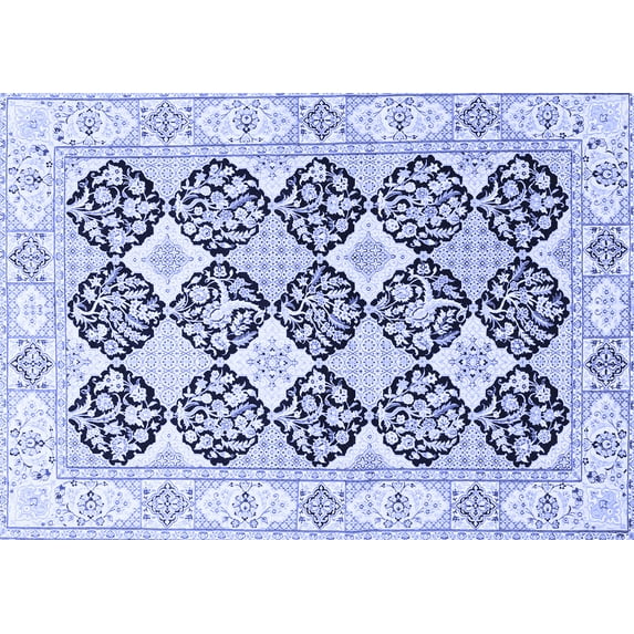 Ahgly Company Machine Washable Indoor Rectangle Persian Blue Traditional Area Rugs, 5' x 8'