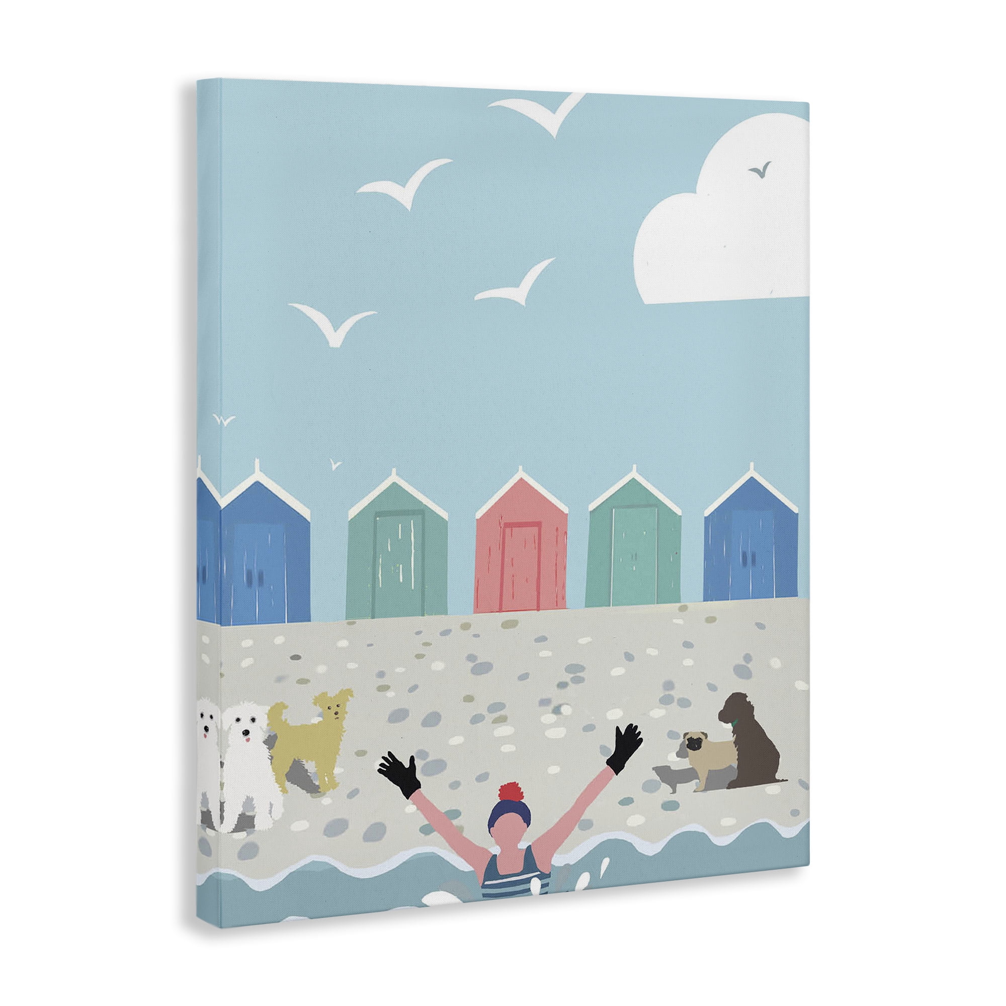 Stupell Industries Dog Friends on Beach Nautical & Beach Painting Wrapped Canvas Art Print Wall Art, 24 x 30