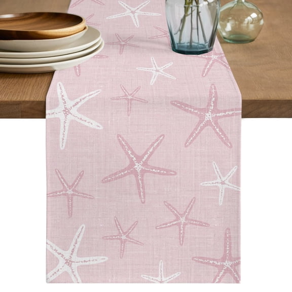 Table Runners 90 Inches Long Dress Scarves, Vintage Dusty Pink Starfish Farmhouse Coffee/Dining/Kitchen Table Decor Table Runner for Living Room, Summer Coastal Beach Marine Life 13x90 Inch