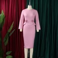 thumbnail image 3 of AURA Womens Elegant Knit Pencil Midi Dress Crew Neck Long Sleeve High Waist Solid Textured Floral, 3 of 10