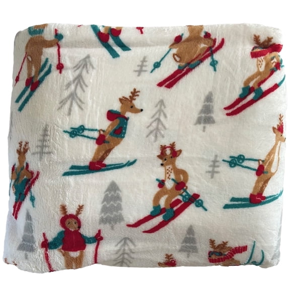 The Big One Super Soft Plush Throw Blanket Oversized 60 x 72 inch - Deer on Skis