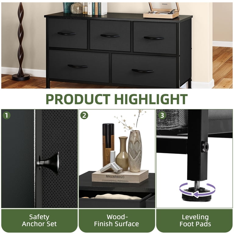black 5 drawer dresser walmart Trumanpick Black Dresser for Bedroom 5 Drawer Dresser 31.2 inchd x 17 inchw x 47 inchh Tall Chest of Drawers Wooden dressers for Closet Living Room