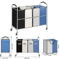 thumbnail image 3 of 4 Section Laundry Cart Basket Bin, 320L Dirty Clothes Hamper Sorter Storage with Wheels, Large Laundry Organizer in Bathroom, Laundry Room & Closet, 16 x 30 x 40 Inch, 3 of 5