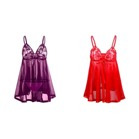 2-Pack Plus Size Lingerie Lace Bow Nightwear Sleepwear Pajamas Nightwear S-6XL plus Size Lingerie for Lingerie for Women plus Silk Lingerie for Women Adult Lingerie Womens Latex for