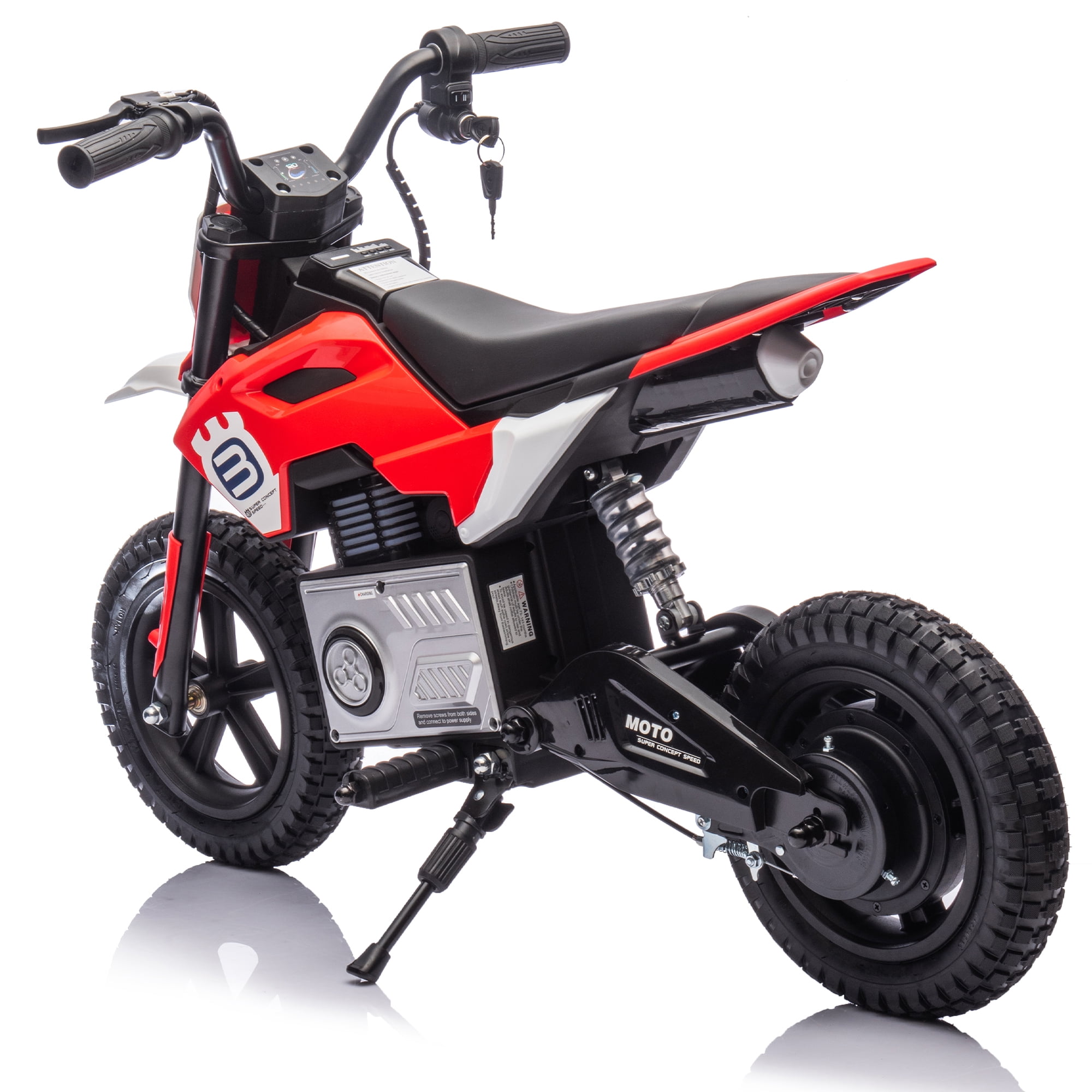 AJOOSOS 24V Kids Electric Dirt Bike, 200W Ride On Motocross Motorcycle for Kids Ages 5-12, 9 mph Max Speed, Bluetooth & Music, Red
