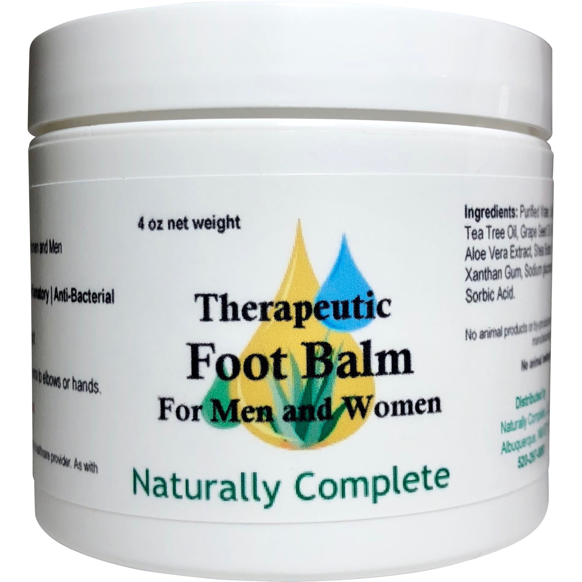 Naturally Complete Foot Balm For Men and Women 4 oz. Jar Paraben