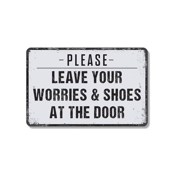Leave Your Worries And Shoes At The Door 13 Inch x 20 Inch Novelty Plastic Sign Peace Starts Here Durable Weatherproof Perfect for Entryways Mud Rooms Porches Fun Gift for Families