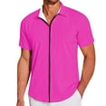 thumbnail image 4 of LIIPEE Men Shirts Casual Solid Color Lapel Short Sleeve Zipper Shirt Male Fashion Regular Fit Tops Comfortable Breathable Soft Summer Beach Shirts,Pink,XXL, 4 of 6