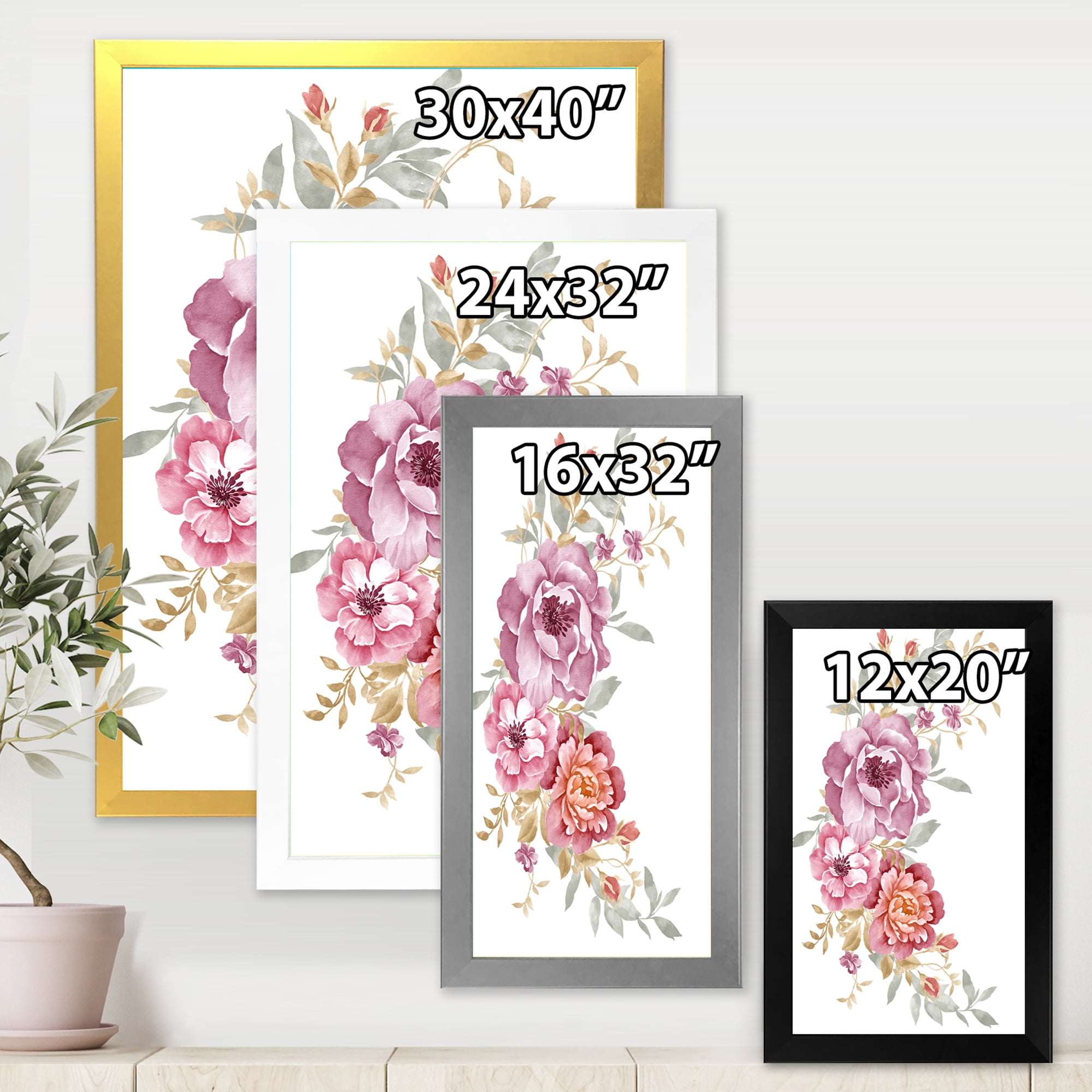 Designart 'Bouquet of Purple and Pink Flowers III' Farmhouse Framed Art Print